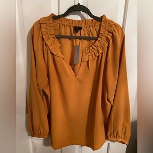 NWT J. Crew size XL 365 crepe ruffle neck blouse in mustard
